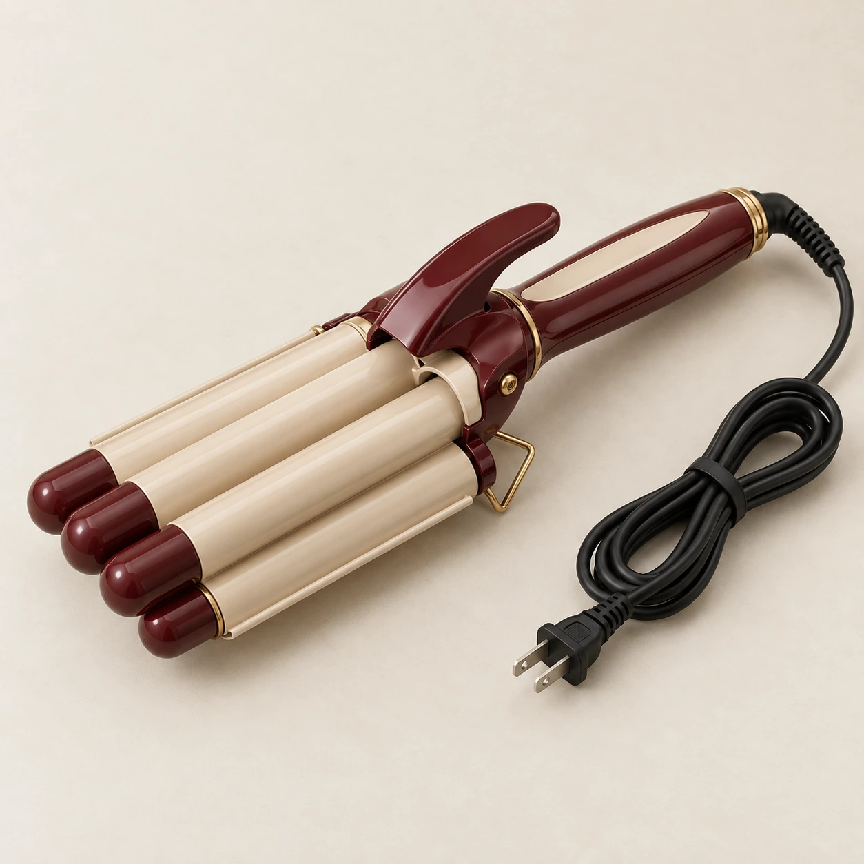 Campus Triple Wave Iron, Burgundy & Cream; Triple 25 mm wave barrels